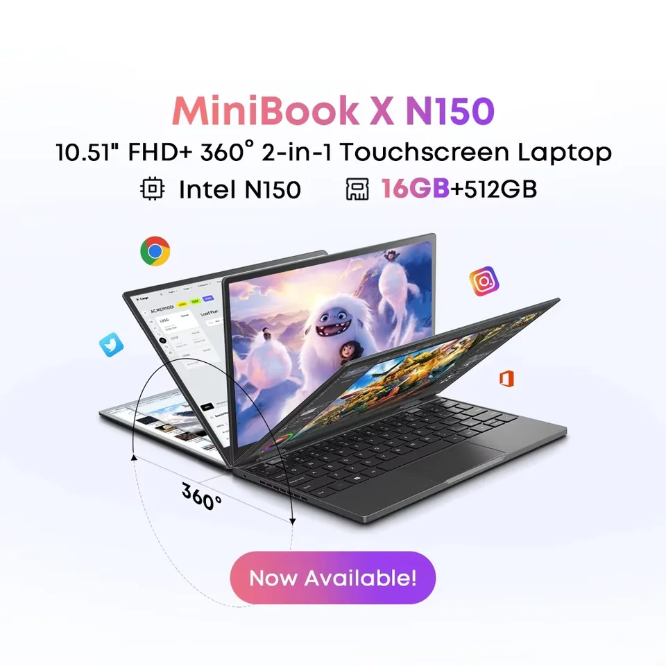 CHUWI MiniBook X 2 in 1 ノートパソコン Intel N150（最大3.6GHz
