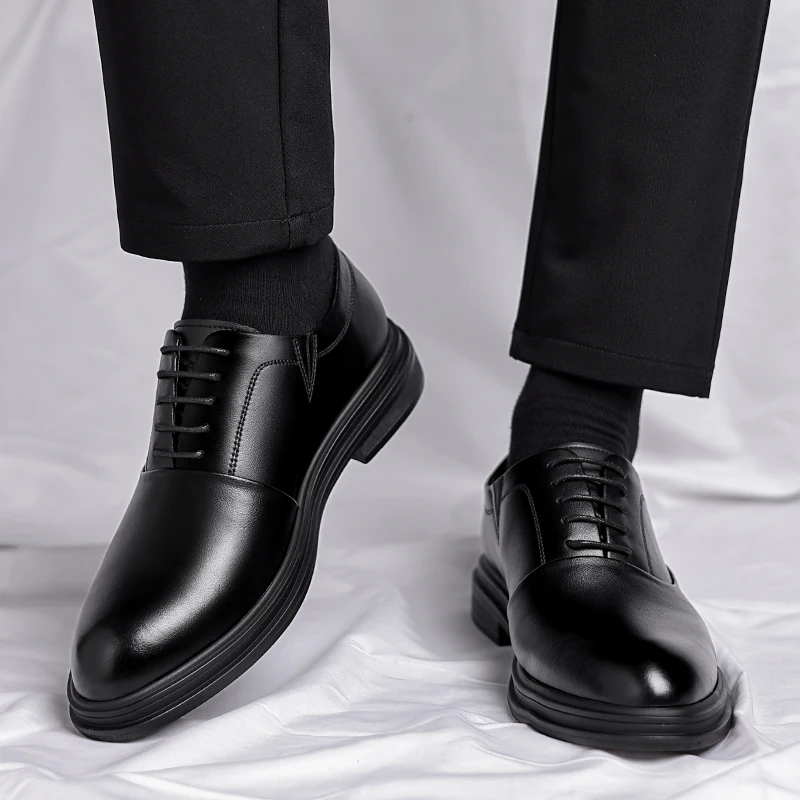 Business Men Oxford Leather Elevator Shoes Lift Sole Man Height Increase Insole 6CM Office Daily Life British
