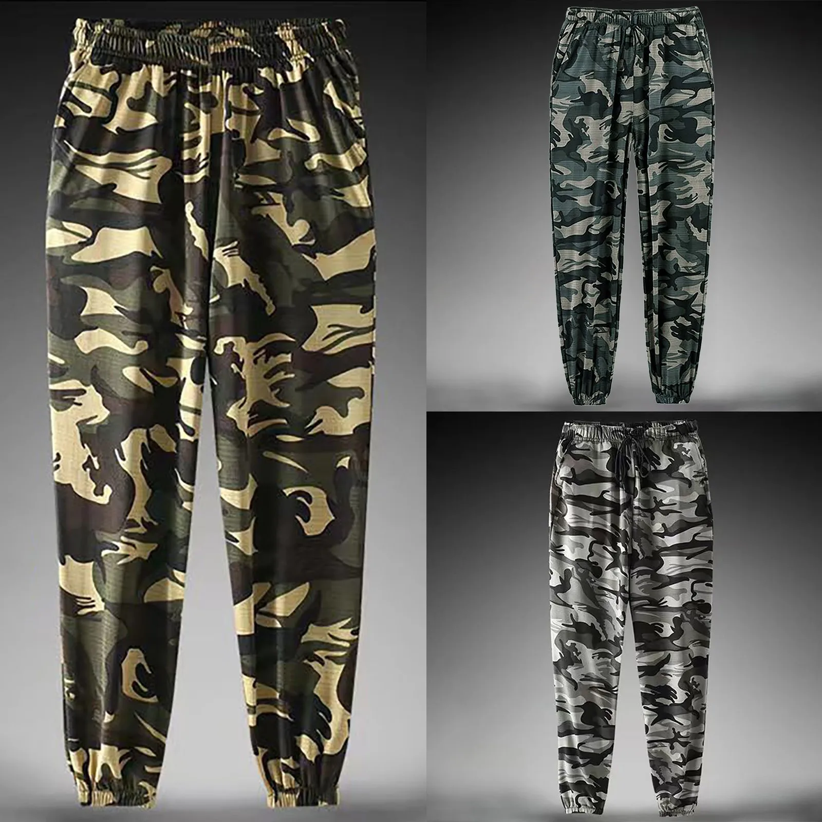 Hip Hop Men Camouflage Pants Summer Thin Casual Outdoor Hiking Trousers Elastic Waist Drawstring Pocket Athletic Running Pants 6
