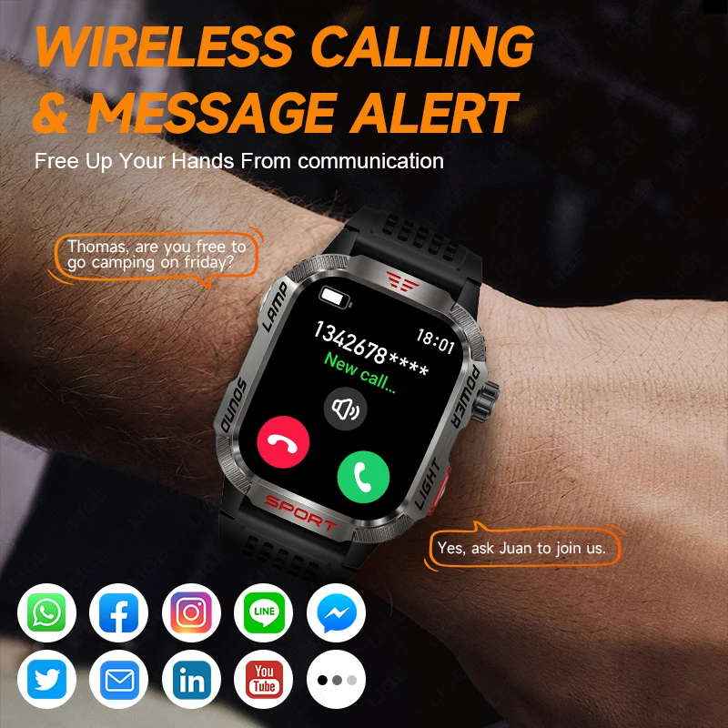 2024 New Military Outdoor Men's Smart Watch 600 mAh Battery Waterproof Fitness Blood Oxygen Bluetooth Call Smartwatch For Xiaomi 2