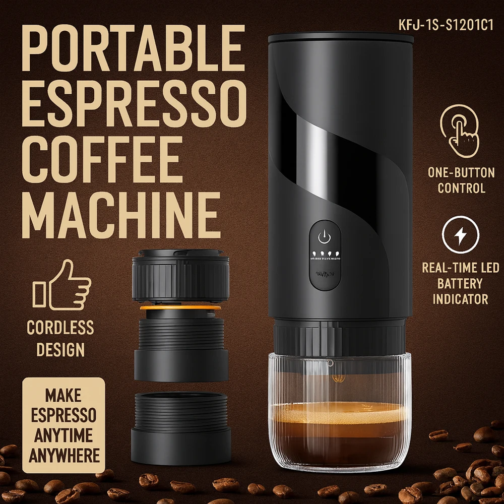 Portable espresso coffee machine KFJ-1S-S1201C1 20Bar high pressure capsule / double extraction for travel / office