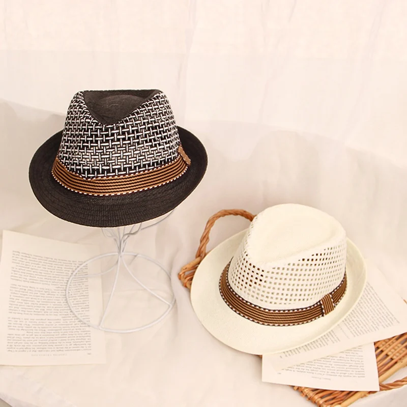 Fashion Breathable Straw Hats for Kids Boys Party Outdoor UV Protection Caps for Children Sumemr Beach Traveling Sunshade Caps