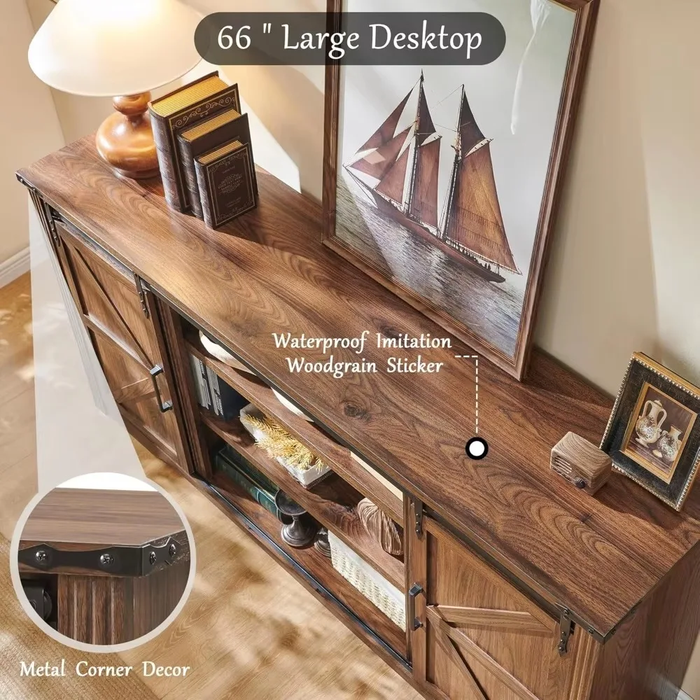 Farmhouse TV Stand for 75+ Inch TV, 32" Tall Entertainment Center w/4 Drawers & Sliding Barn Door, Rustic Media Conso 4