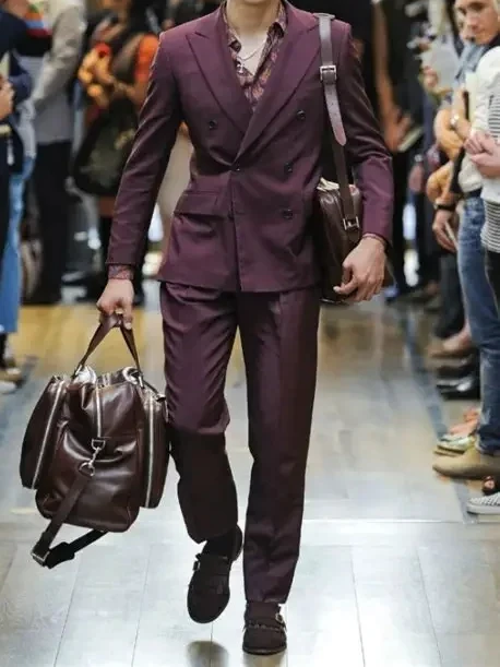 Purple Double Breasted Men Suit Slim Fit 2 Piece Gentle Groom Tuxedo High Street Blazer Wedding Suits for Men Terno Masculino