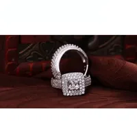 Bague de fiançailles couleur argent Sterling 925, bijoux romantiques à la mode, ensemble de lunette en Zircon cubique, décoration pour femmes et filles, vente en gros 4