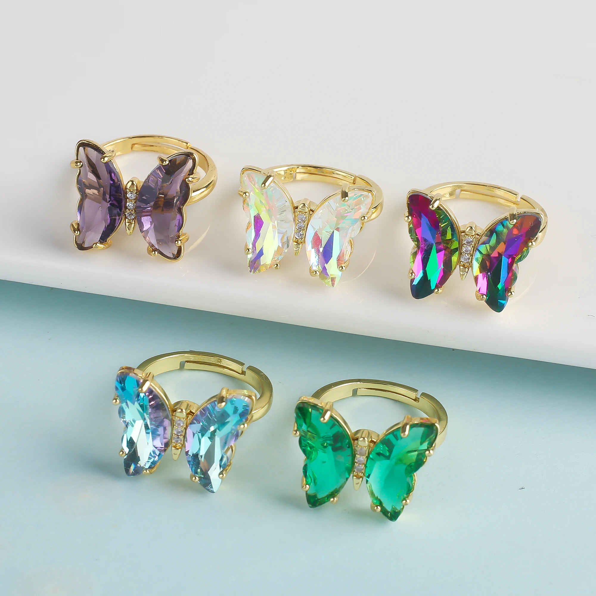 21 Color Transparent Crystal Butterfly Insect Animal Opening Adjustable Ring For Women's Luxurious Gold-Plated Creative Jewelry - Image 3