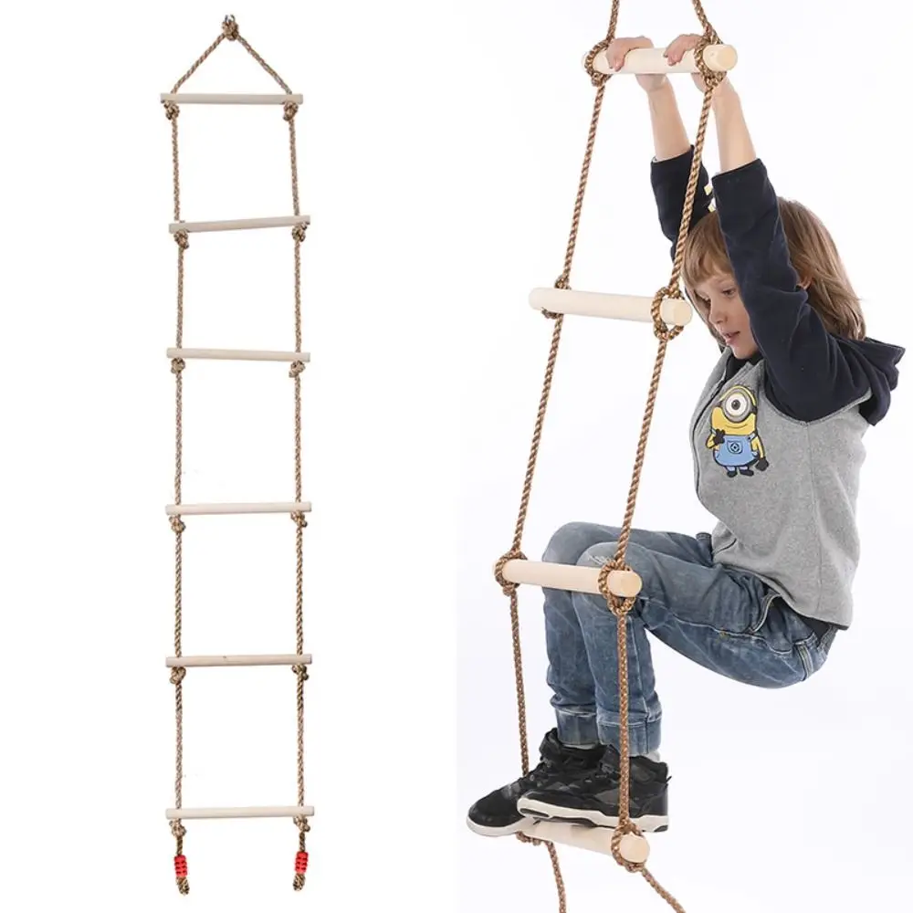 Swing Rope Climbing Ladder with Platforms Outdoor Furniture Children's Hanging Rope Wooden Funny Wooden Rope Ladder For Garden