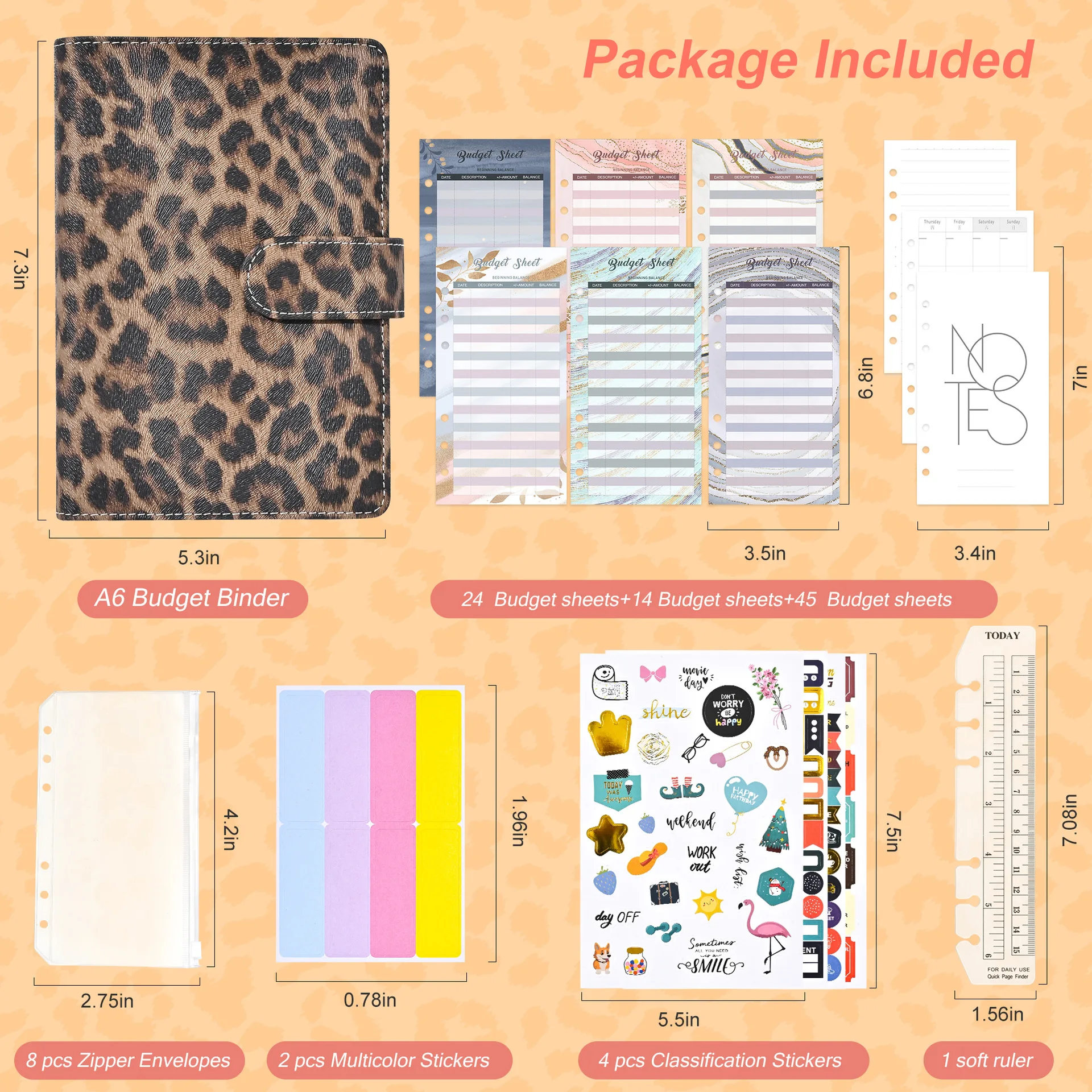 Leopard Imprimir Carteira com Page Blank a6 Encadernação Zipper Envelope Caixa Organizador Orçamento Plano - Imagem 6