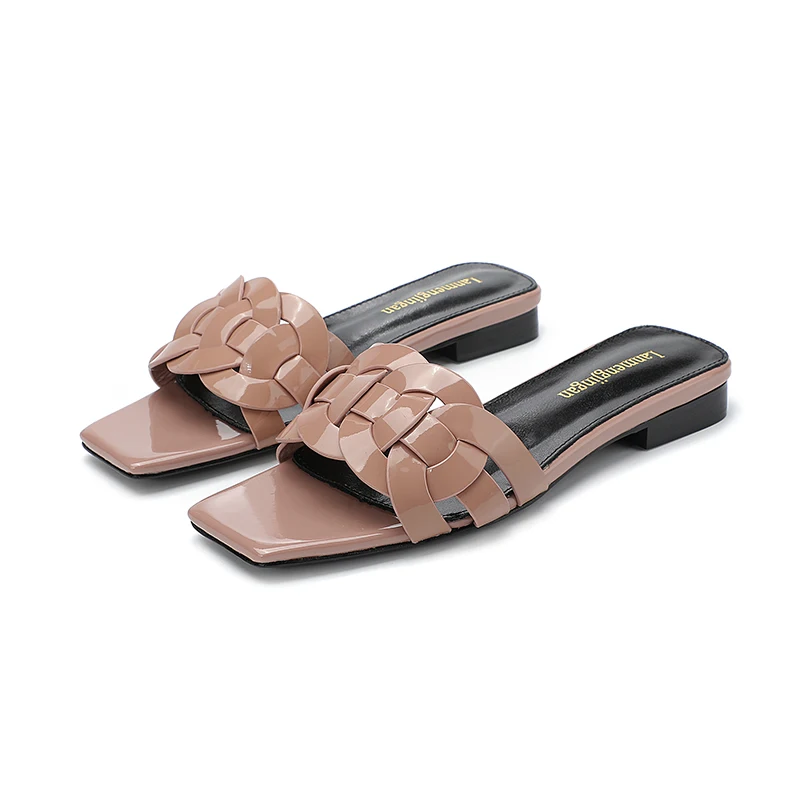 Genuine Leather Women's Slippers Flat Bottom Anti-skid Summer Outdoor Open Toe Shoes Beach Flip-flops Fashionable Women's Shoes