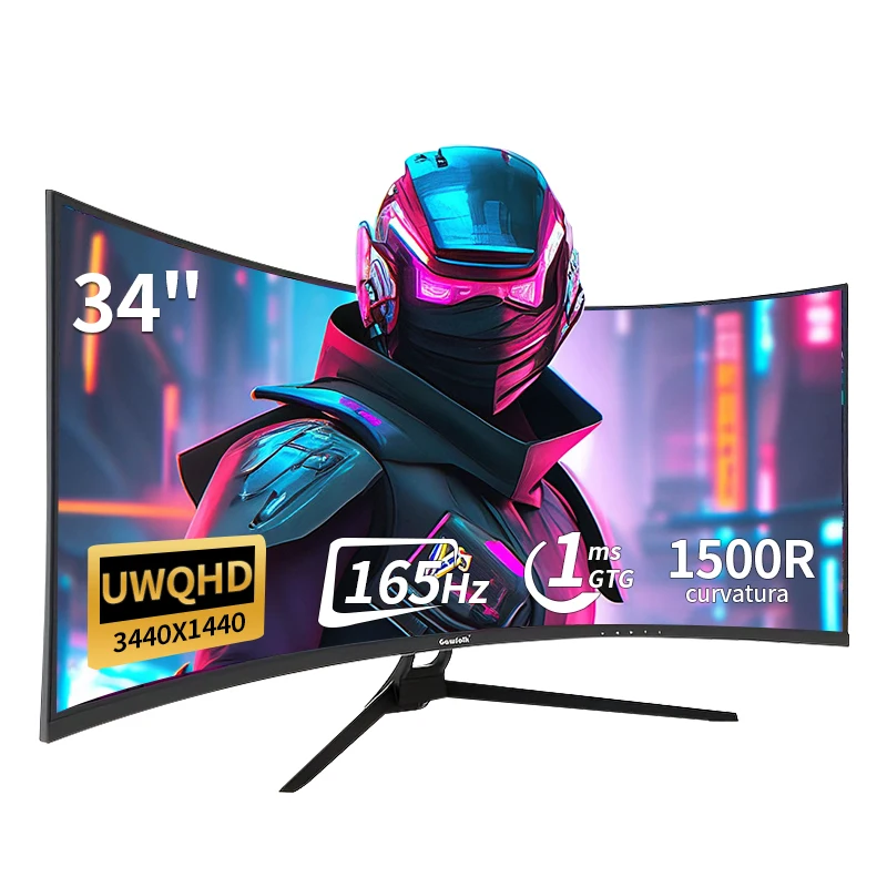 Monitor do gier Gawfolk Curved, 34 cale, UWQHD 3440x1440P, ekran PC ultra-szerokokątny 1500R, 165Hz, zakrzywiony ekran komputerowy, panel VA