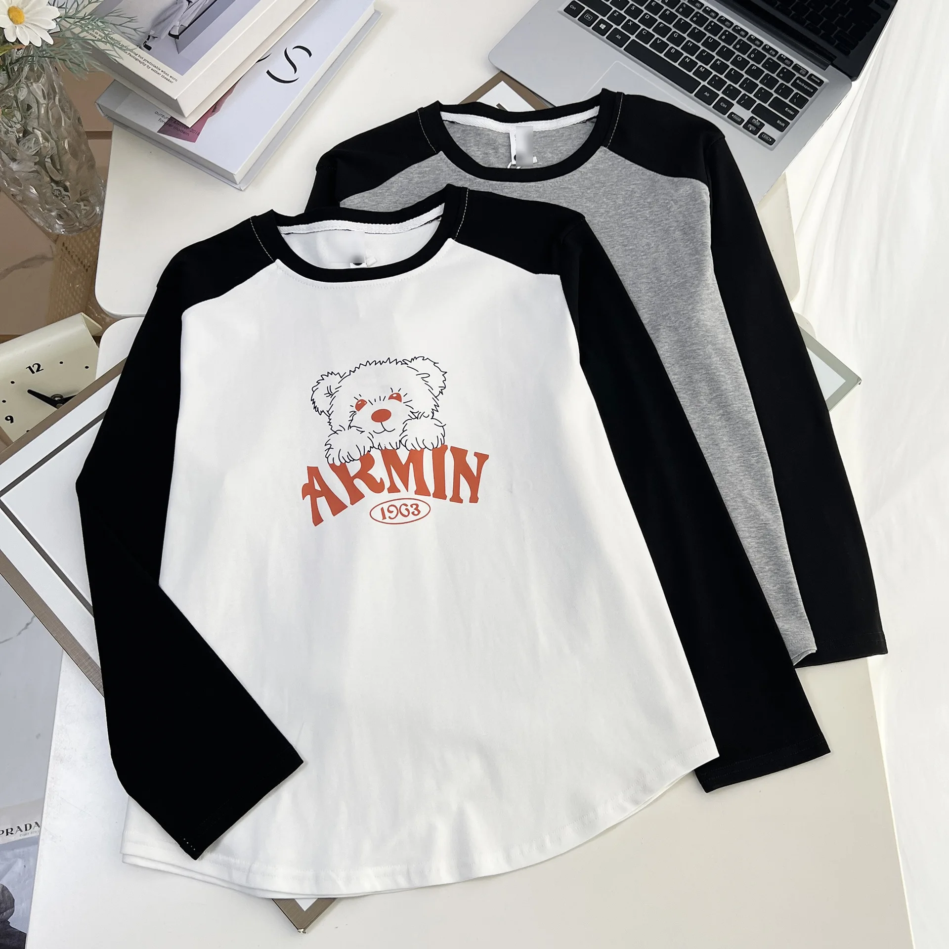 Fashion Plus Size Women's T-Shirt Autumn Stylish And Youthful Multi Color Bear Print Long Sleeve Top 6264