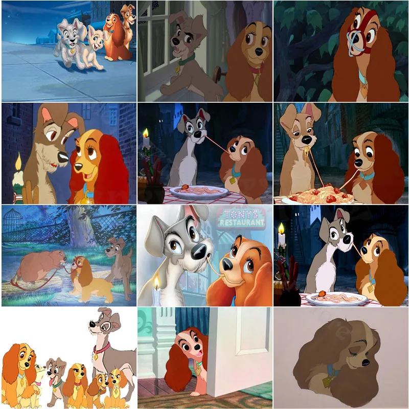 Disney Lady And The Tramp Diamond Painting Il 15 ° Film Animato Di Disney Mosaico Arte Pittura Cane Love Story Ricamo Decorazioni Per La Casa