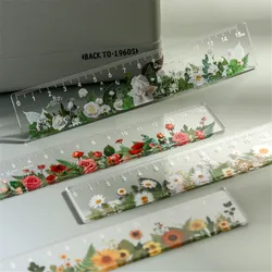 1pc Cute Rose Daisy Sunflower Straight Ruler Transparent Measuring Ruler DIY Drawing Tools Drafting Supplies Cute Stationery