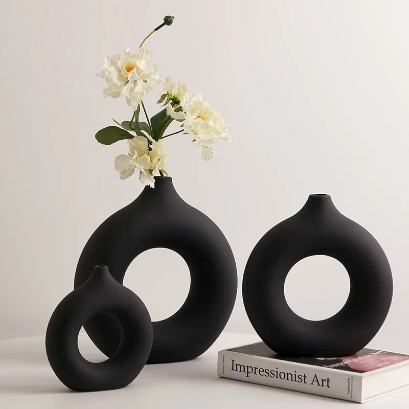 Nordic Circular Hollow Vase, Ceramic Donuts Flower Vase, Home Decoration Accessories, Interior Office Desktop Decor, Living Room 2