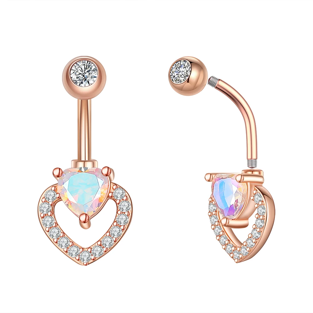 Belly button piercings heart flower butterfly 14g surgical steel crystal zircon