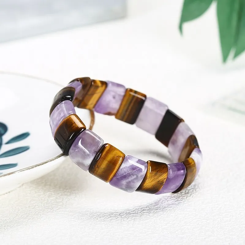 JD 10x14mm Natural Multilcolor Amethyst Crystal Stone Square Beads Bangle Charms Yoga Men Women Meditation Amulet Wrist Bracelet bangle bracelet beaded bracelet crystal bracelets bead bracelet stone bracelet