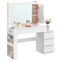 Туалетный столик VASAGLE со светодиодной подсветкой, современный туалетный столик с зеркалом, розетки для ювелирного шкафа, полоска — изображение 5