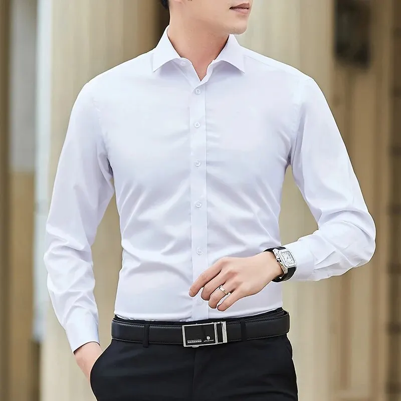 Dress Shirts Men Casual Shirts Spring and Autumn Men's Shirt Oxford Cotton Fabric Shirt Long Sleeve Solid Color Polo Neck Business Casual Fit Top