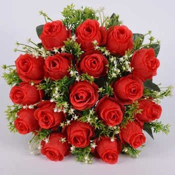Bouquet di rose a 18 teste Fiore artificiale Decorazioni di rose da sposa Bouquet di rose di seta Sposa che tiene fiori