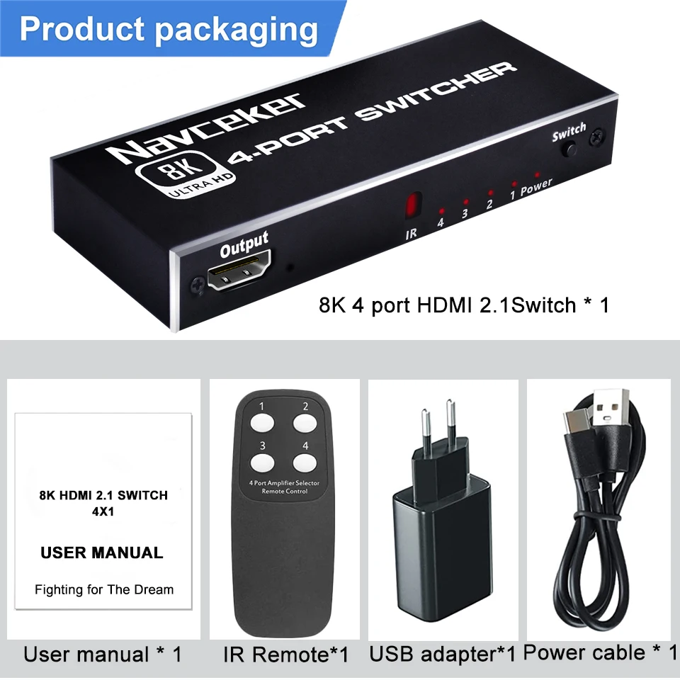 Conmutador HDMI 2.1, Conmutador HDMI 8K, Conmutador Ultra HD 4K a 120 Hz Salida  2 en