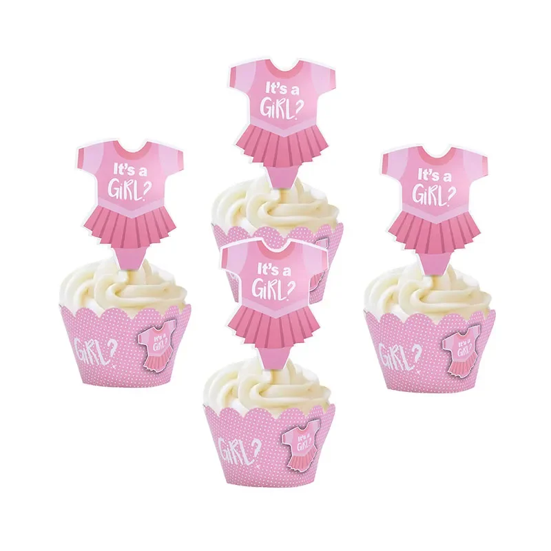 

Baby Shower Decoration Cupcake Wrapper with Topper Gender Reveal Party Supplies Baby Shower Girl Kids Birthday Decorations