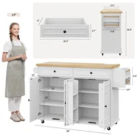 60" Mobile Kitchen Islands Rolling Trolleys Kitchen Island Table Drop Leaf Home Carts with Power Outlet Spice Towel Rack Trash 5