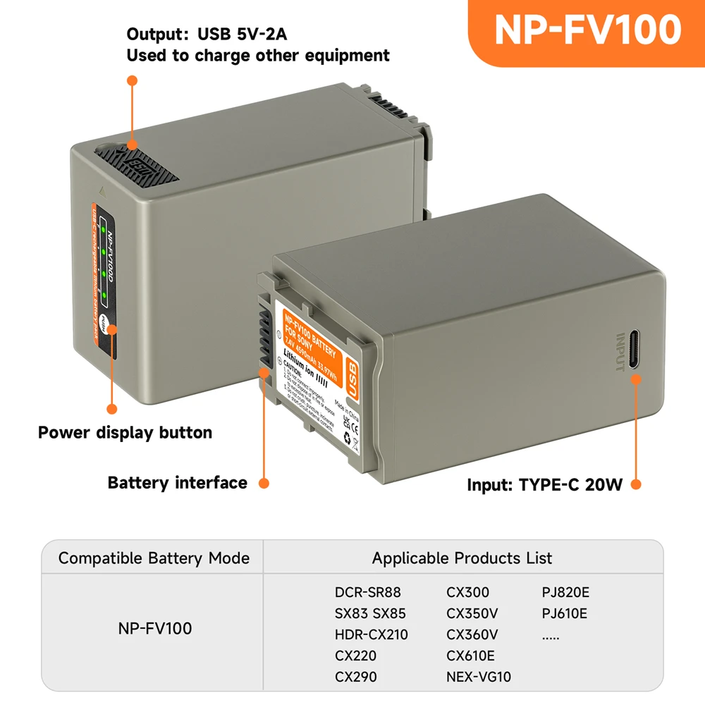 Sony NP-FV100,np,fv100,pj50e,260e HDR-CX700E NP-FV30 fv90 fv120