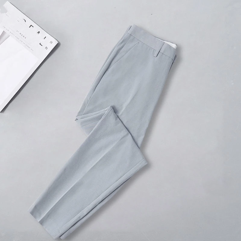 Men's 2024 Summer New Solid Color Trousers Business Casual Spliced Pockets Button Zipper High Waisted Slim Straight Suit Pants