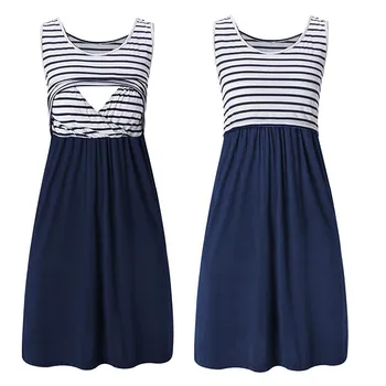 Mail Jacket Maternity Pregnant Dress Stripe Breastfeeding Maternity Tunic Summer Women Long Sleeve Maternity Picture Dresses 2