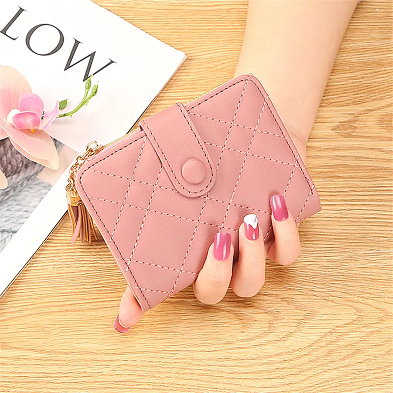 

Fashion Tassel Zipper Short Wallets for Women Cute PU Leather Small Coin Purses Female Hasp Clutch Multi-slot Credit Card Holder