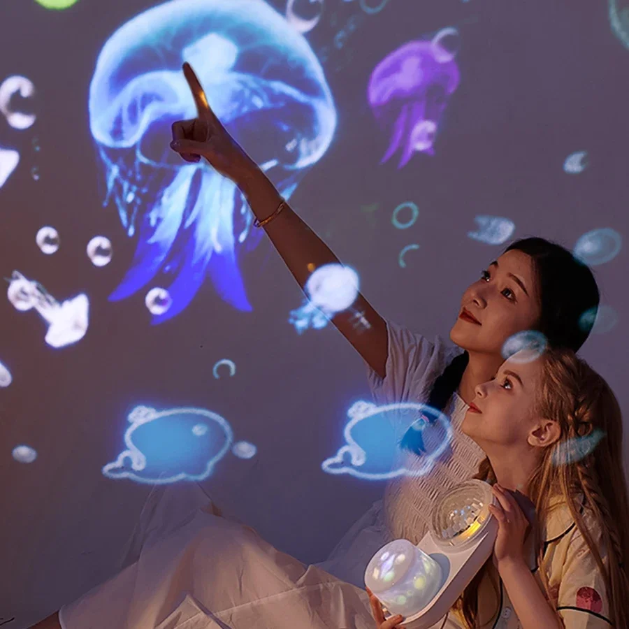 Night Light Projector 360°Rotating Jellyfish Lamp Ocean Star Galaxy Ceiling Projector Atmosphere Light Bedroom Decor