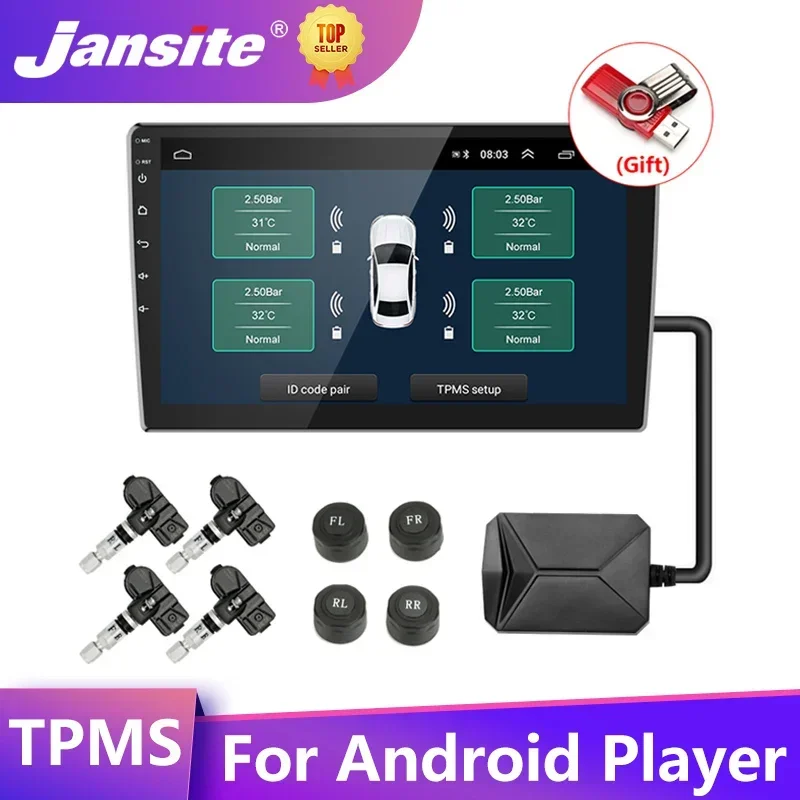 Jansite USB TPMS Car Tire Pressure Alarm Monitor System For Car Android Navigation Player External Internal Sensors Tire Gauge car tire pressure monitor,car tire pressure sensor