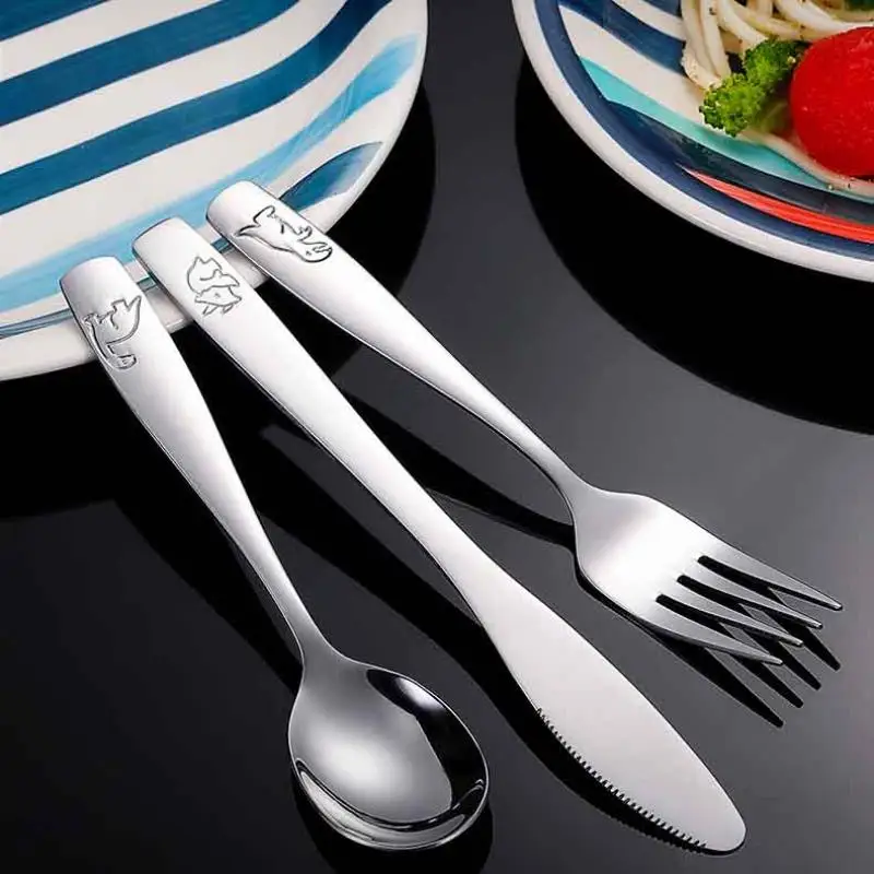 3-15Pcs Kids Silverware Set Stainless Steel Kids Fork Spoon And Cutter Set Funny Dinosaur Flatware Set For Children Toddler