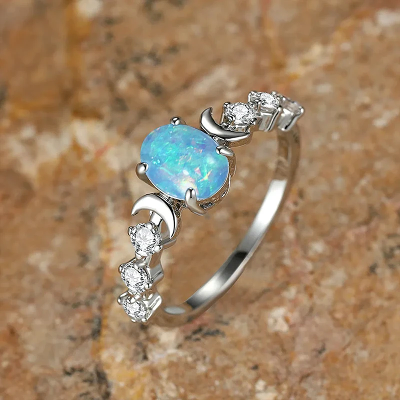 Huitan Oval Imitation Opal Rings for Women Romantic Moon