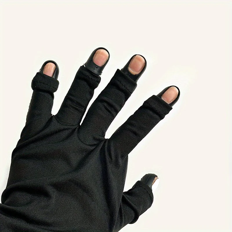 5PC Nail Sunscreen Black Hand Finger Protect Cover Light Therapy Lamp Nail Enhancement Tool Black Elastic UV Resistant Nail Case 3