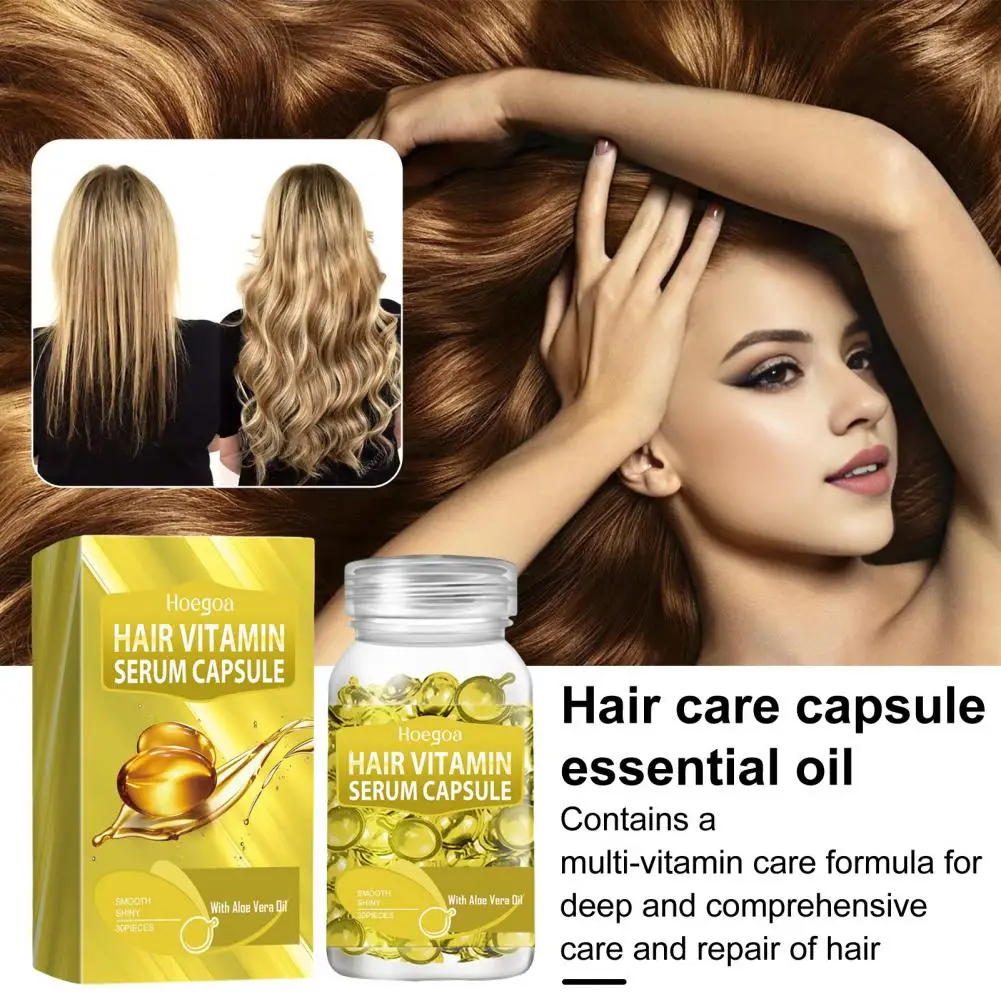 30Pcs Hair Serum Capsule Frizzy Damaged Dry Split End Hair Treatment Repair Serum Moisturizing Moroccan Oil Vitamin C E