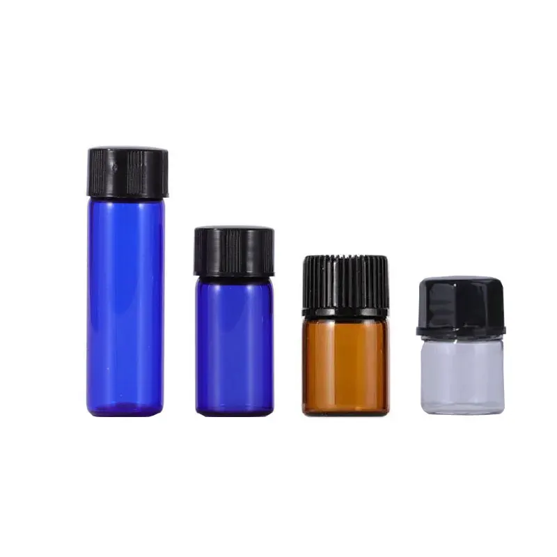 

100pcs 1ml 2ml 3ml 5ml Mini Blue Essential Oil Glass Vial Small Sample Perfume Bottle Display Amber Clear Container Screw Cap