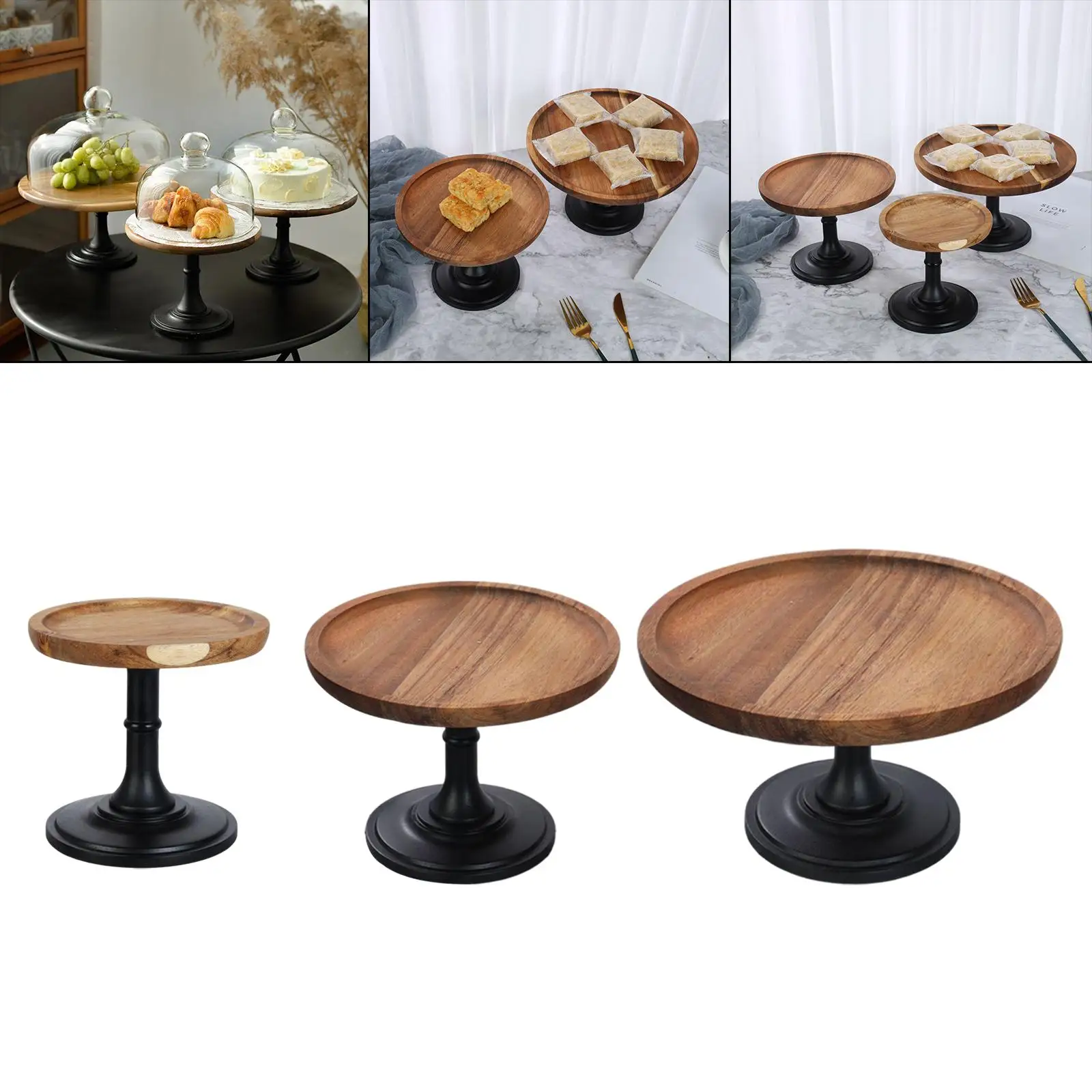 Wood Cake Stand Household High-Footed Display Plate Serving Platter Round Cake Pedestal Stand for Sushi Fruit Snack Wedding