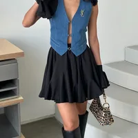 White Ruffles Pleated Mini Skirts For Women Summer Elegant Women's Fluffy High Waist A-Line Skirts Fashion Street Short Skirt - Image 4