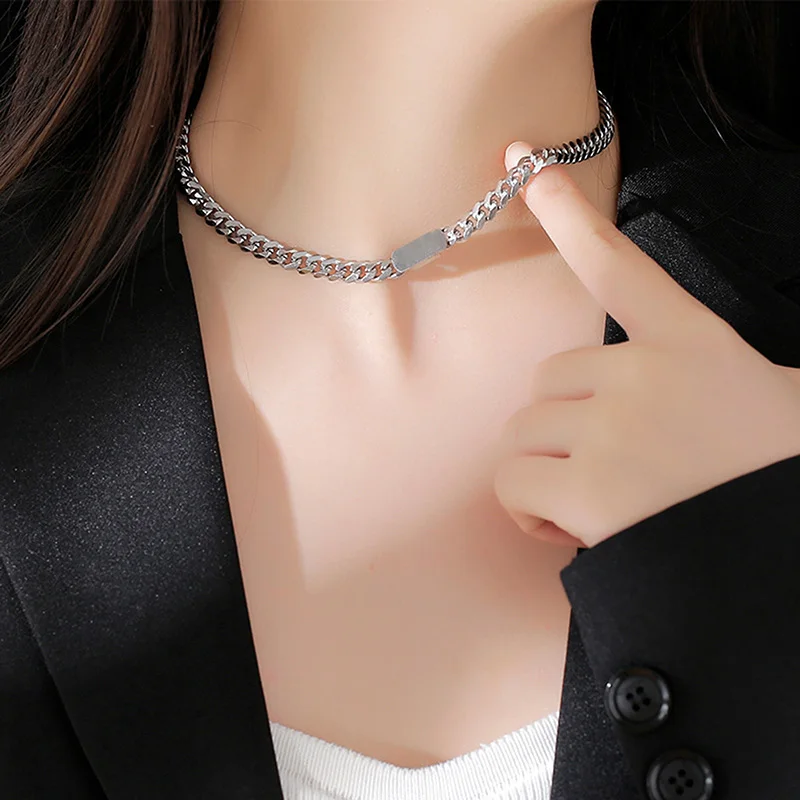 Women Men Titanium Steel Necklace Hip Hop Style Adjustable Clavicle Chain Jewelry Accessories Ideal Gift