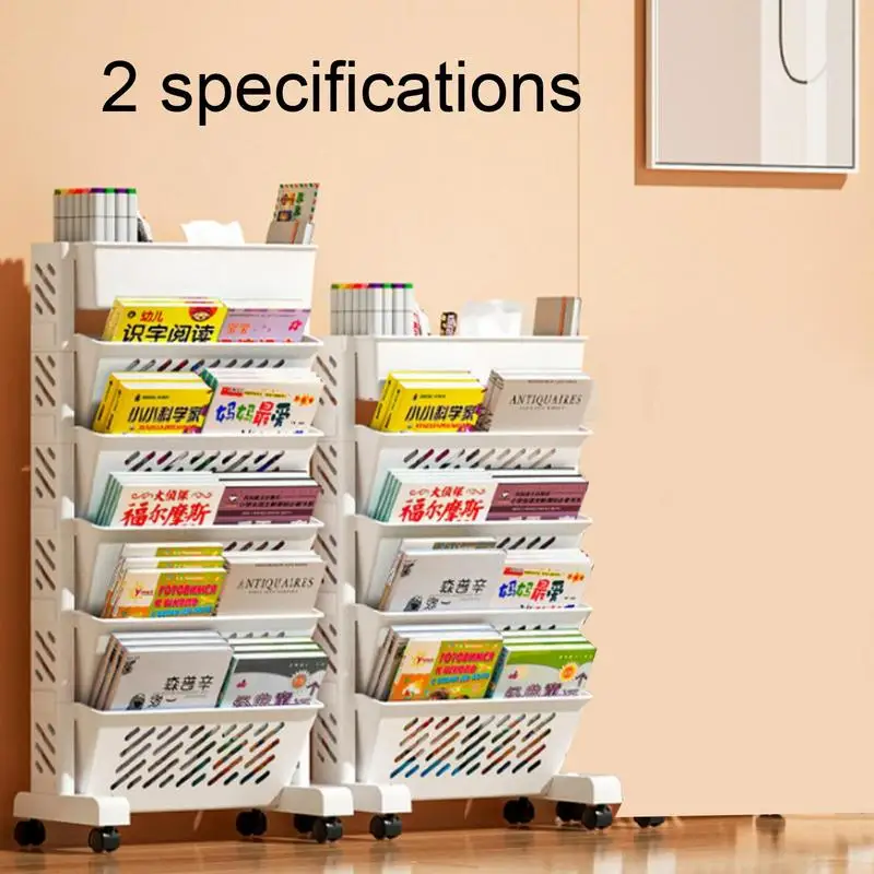 

5 Tier Holder Desk Side Bookshelf Removable Storage Shelf Mobile Bookcase With Wheels Floor Student Book Bag Hanging Rack