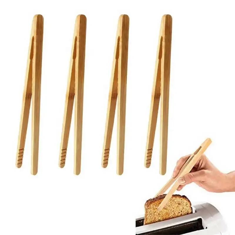 2Pcs Bamboo Tongs Wooden Food Toaster Tongs Tea Clip Natural Tweezers for Toast Pickles Tea Cooking Kitchen
