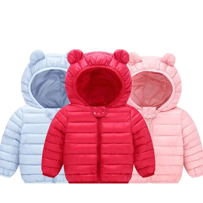 Children Padded Outerwear New Kids Warm Down Coat Boys Girls Solid Jacket Lightweight Overcoat Toddler Hooded Cotton Clothes