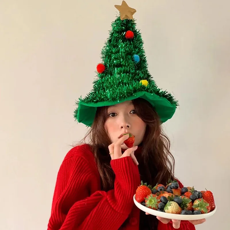 2025 Ins Christmas Tree Hat Creative Xmas Headwear for Girls Tinsel Christmas Headband Party Costume New Year Decor 크리스마스 모자