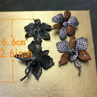 Bilincolor Luxury Blue Double Flower Big Earring for Women Wedding Jewelry Party Gift 2