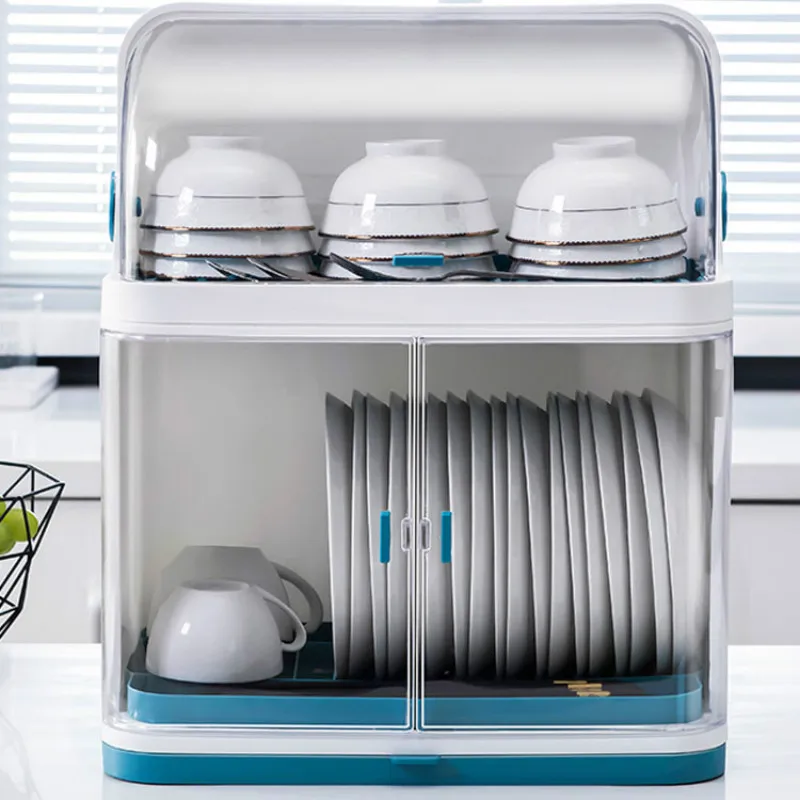 Household dish drain rack with lid kitchen dish rack tableware storage box plastic cupboard kitchen appliances shelf LB11281