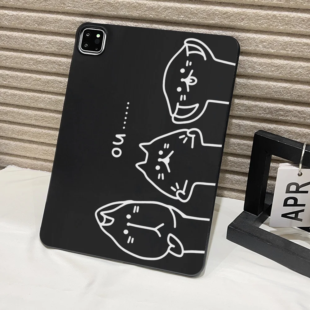 Matte Black Tablet Case with Playful Peeking Cats Design