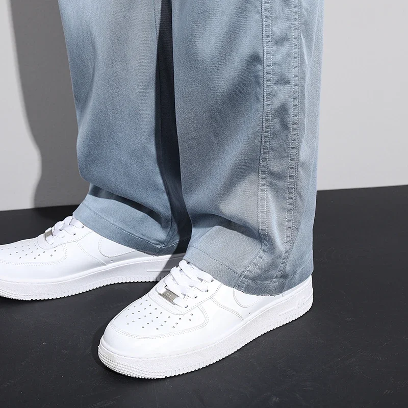 Plus Size 5XL Soft Lyocell Fabric Men's Jeans Spring Summer Baggy Straight Pants Drawstring Elastic Waist Korea Casual Trousers