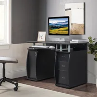 Computer Desk with Drawers & Storage Cabinet, Small Office Desk PC Laptop Workstation for Home, Studio, Office 2