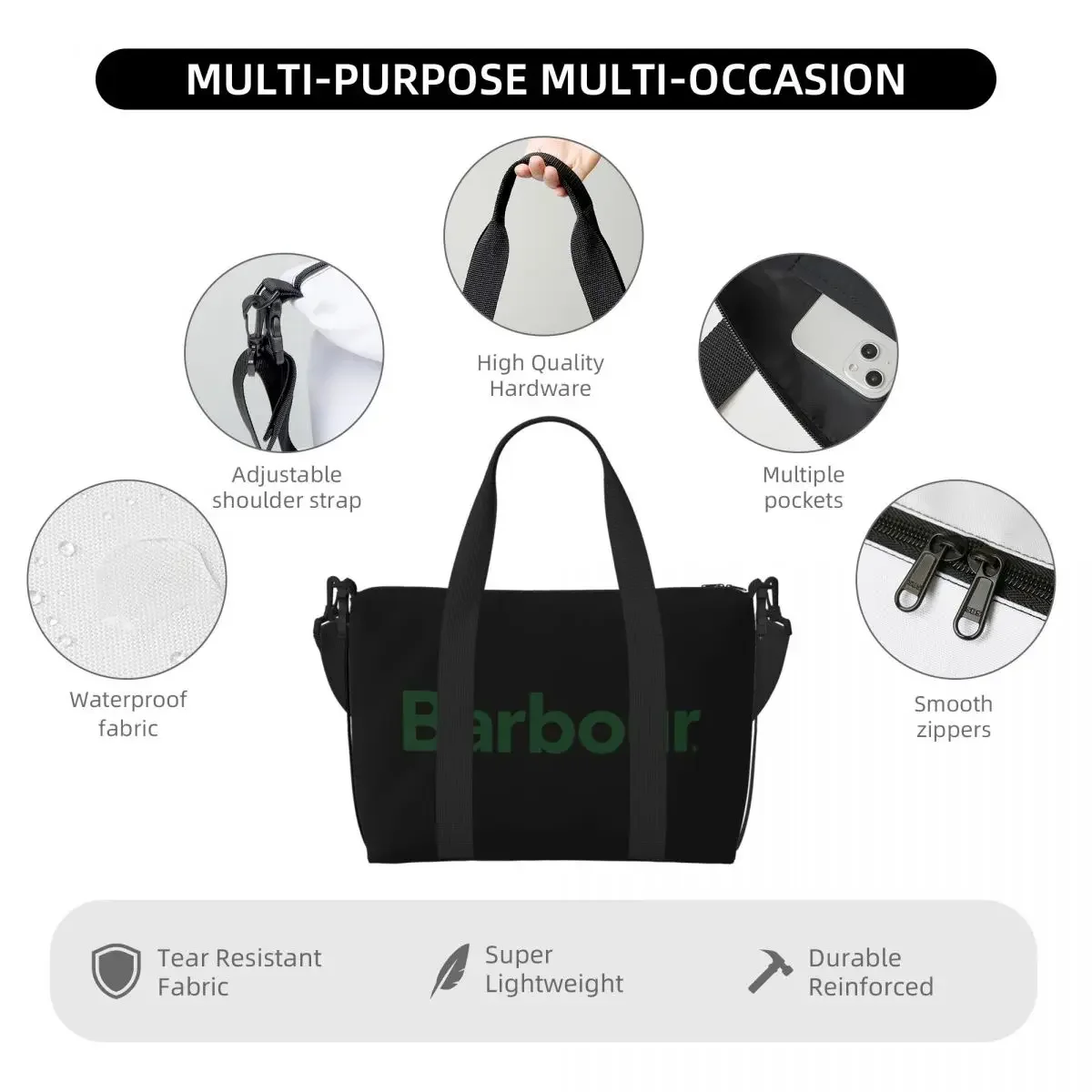 Barbour Handheld travel bag, large capacity sports and fitness bag, lightweight storage luggage bag